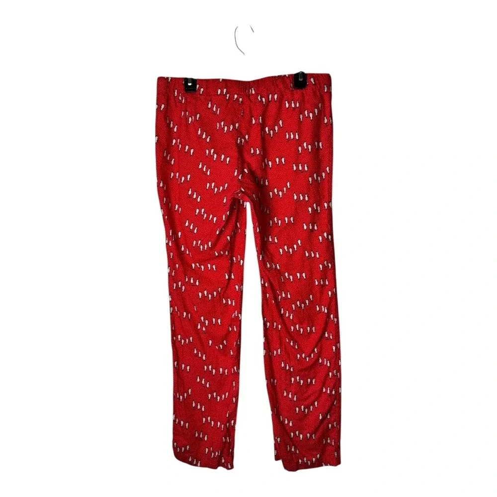 J Crew Pajama Pants Women‎ Medium Red Penguin Print Cotton Drawstring Loungewear